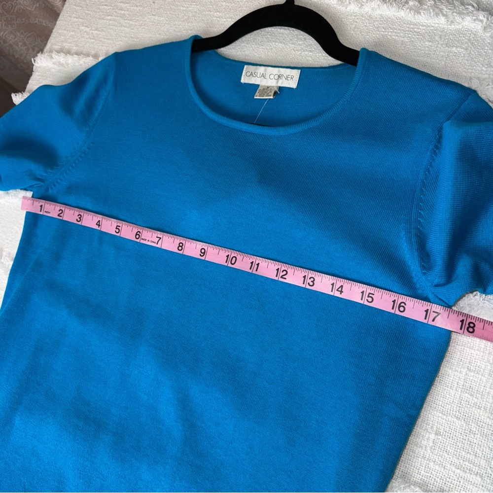 Vintage Casual Corner NWT 100% Cotton Short Sleeve Blue Knit Sweater Sz Medium - Picture 3 of 8